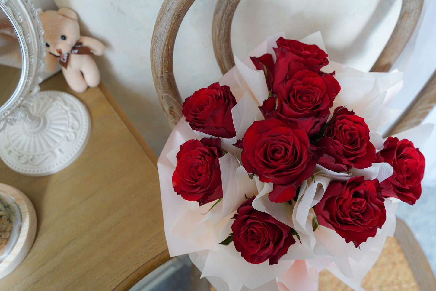 HEARTBEAT | 9 STALKS RED ROSES (Comes in Fresh OR Preserved)