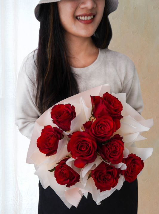 HEARTBEAT | 9 STALKS RED ROSES (Comes in Fresh OR Preserved)